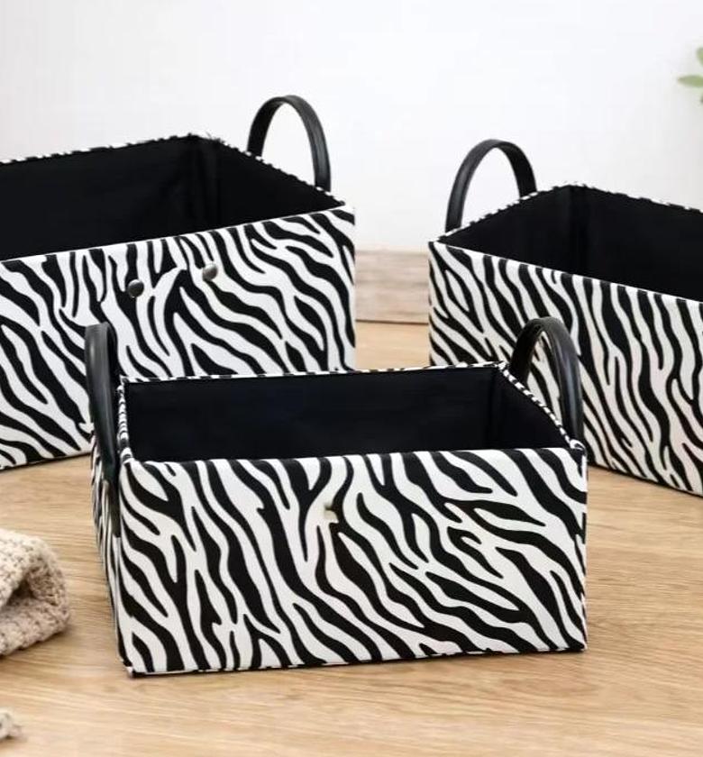 3-Piece Stylish Zebra & Cow Print Storage Baskets image