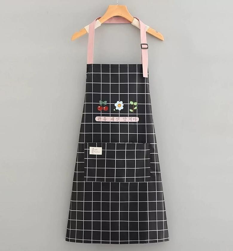 Waterproof Cute Checked Floral Aprons with Hand Wipe Towel image