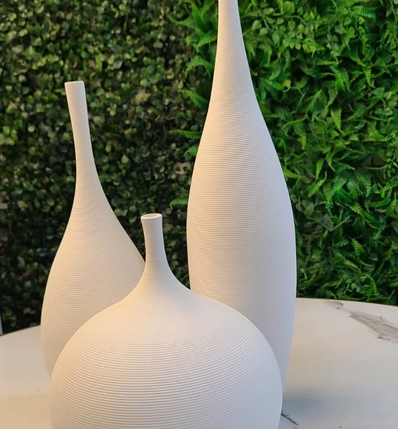 Luxury 3-Piece White Brushed Decorative Vase Set image