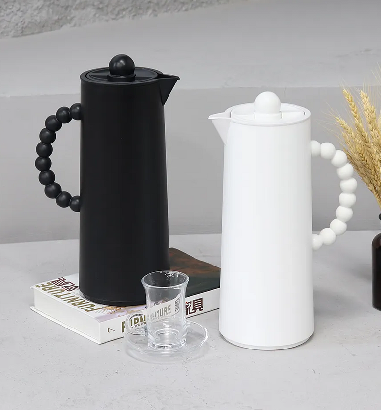 Stylish Thermos Flask with Pearl like Handle – Black & Grey image