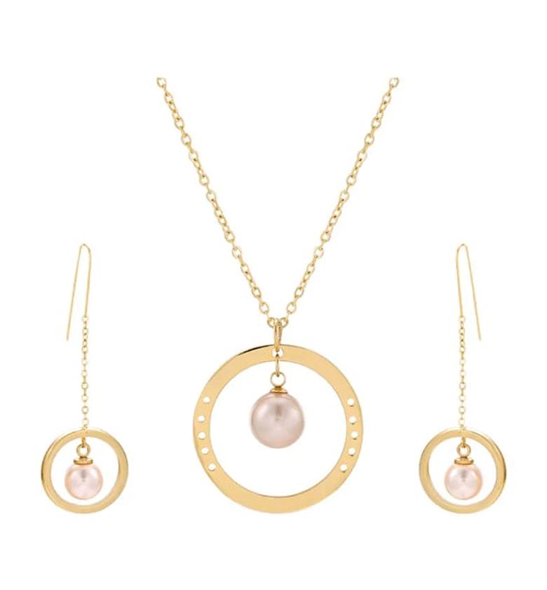 Gold necklace & purple pearl Set image