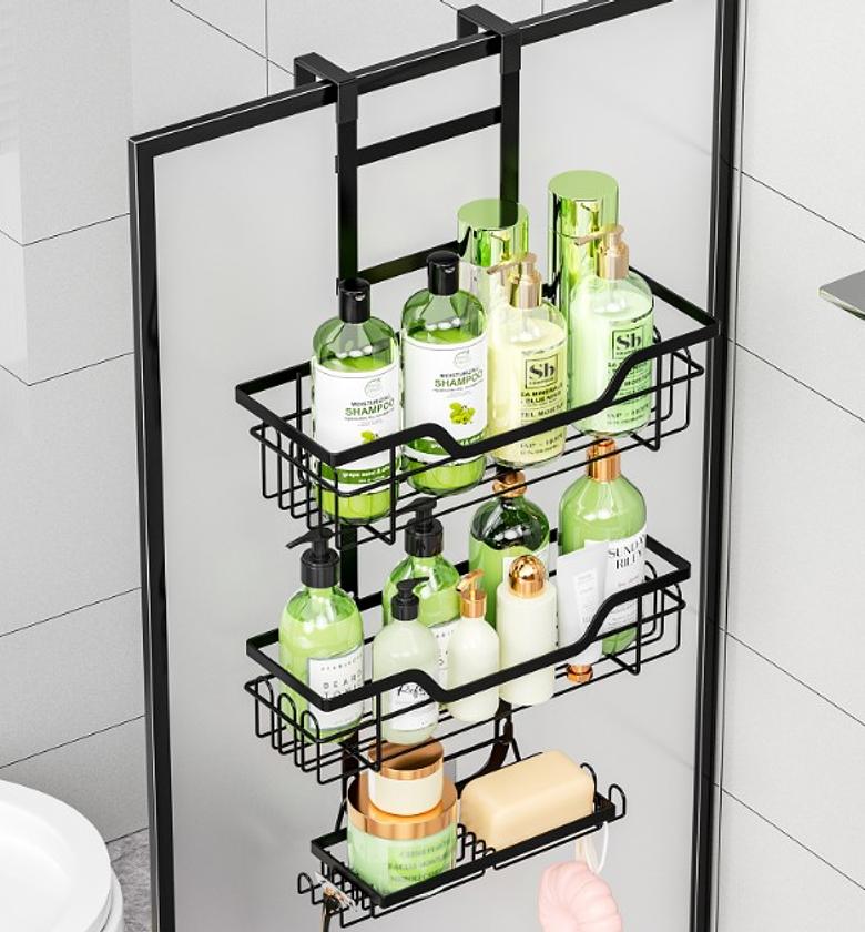 Drill-Free Bathroom Shelf Over Door Hanging Organizer  image