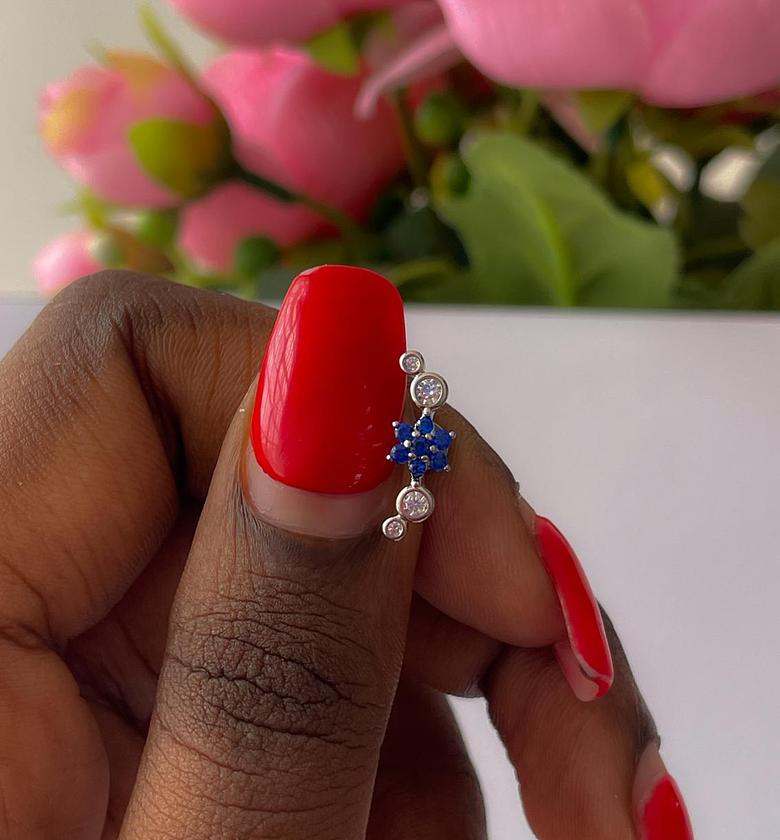 Sapphire Blossom & Bead Flat Back Stud image