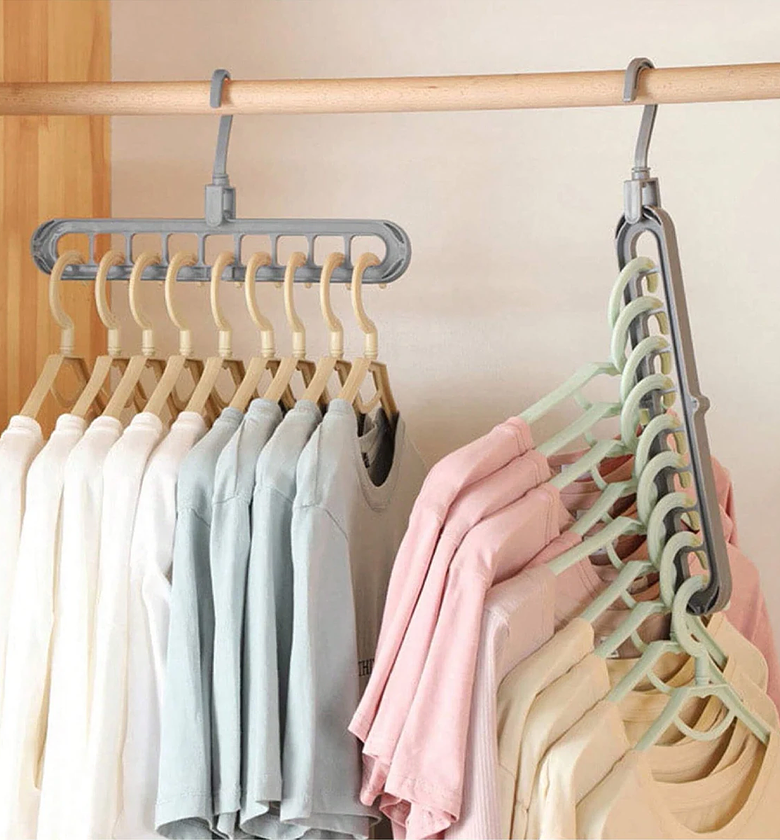 9 Hole Magic Space Saving Clothes Hanger Wardrobe Organizer For Closet Storage & Drying - Heavy Duty Rotating Multi-Functional Hanger image