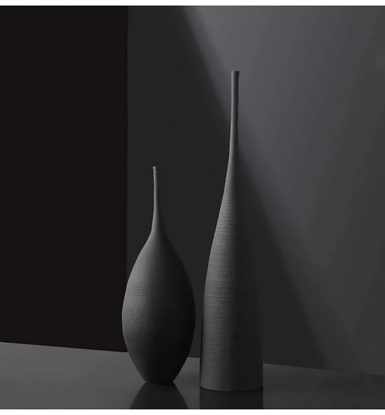 Luxury 2-Piece Black Brushed Ceramic Decorative Vase Set image