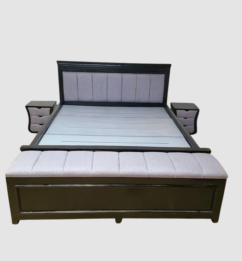 Dark Wood Bed with Integrated Storage Bench image