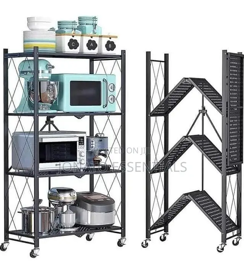 4 Tier Foldable Movable Metallic Storage Rack image