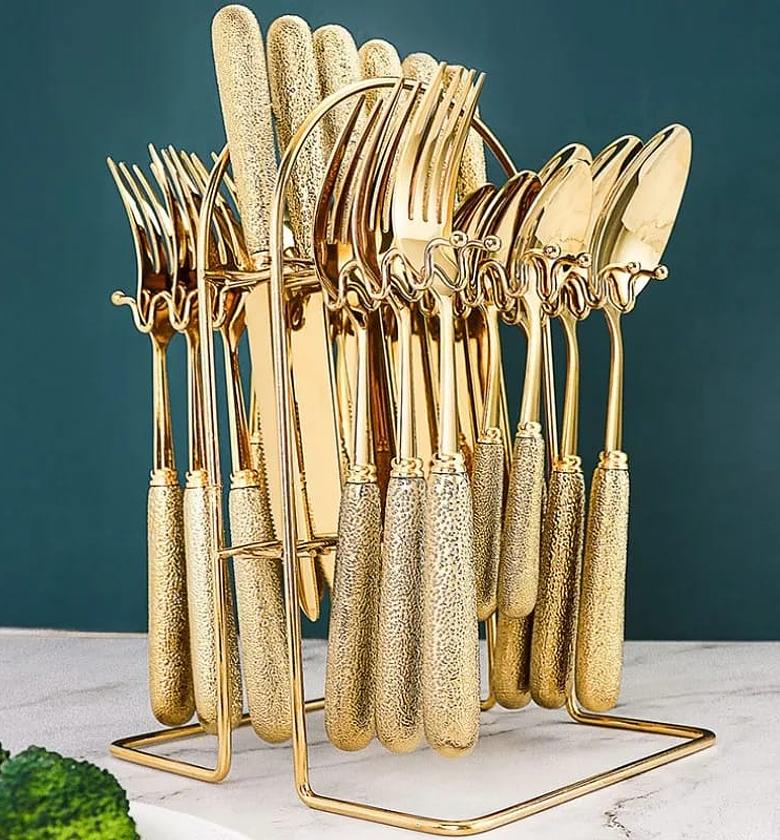 24-Piece Nordic Textured Stainless Steel Cutlery Set with Holder image