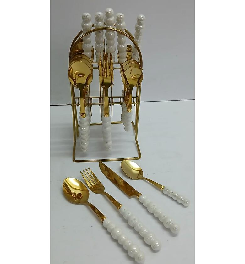 24-Piece Luxury Golden Cutlery Set with Stand image