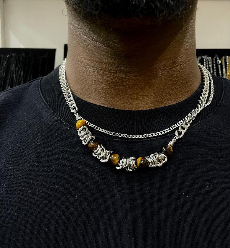 Layered Cuban Chain Necklace with Decorative Beads image