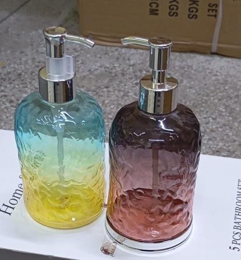 Premium Textured Glass Soap Dispenser with Metallic Pump - Refillable Lotion & Hand Wash Bottle - Elegant Bathroom & Kitchen Decor image