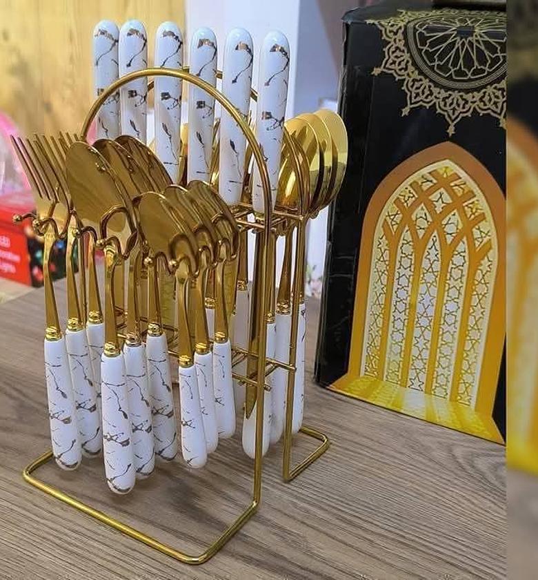 24 pc cutterly spoon  Marble gold image