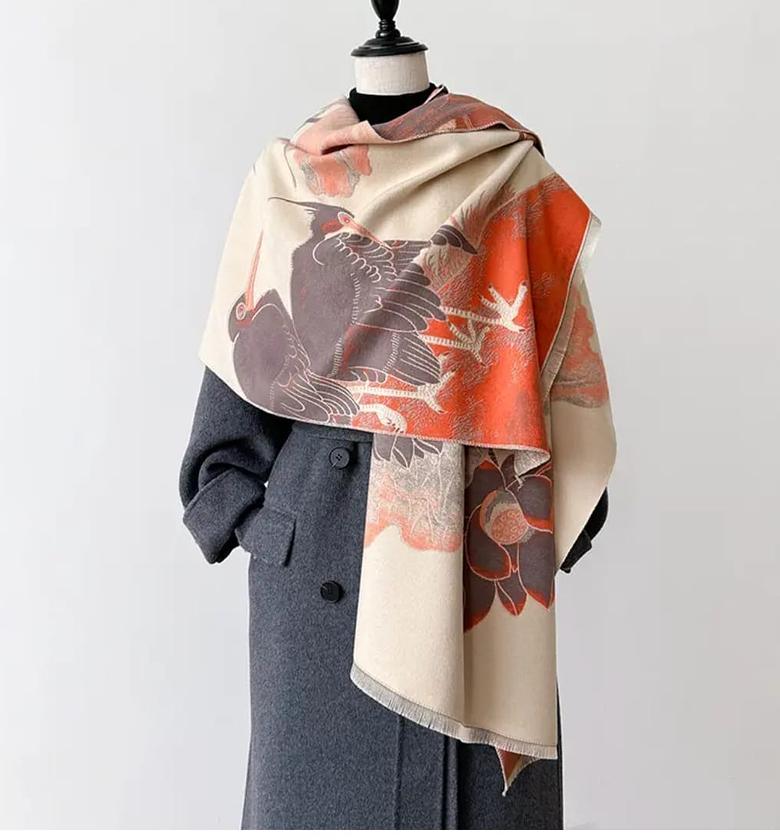 Cashmere Scarf - ORANGE/CREAM image
