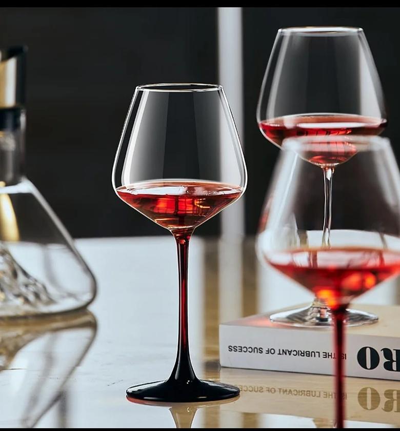 6pcs Red/Black Stem Wine Glasses – 470ml image