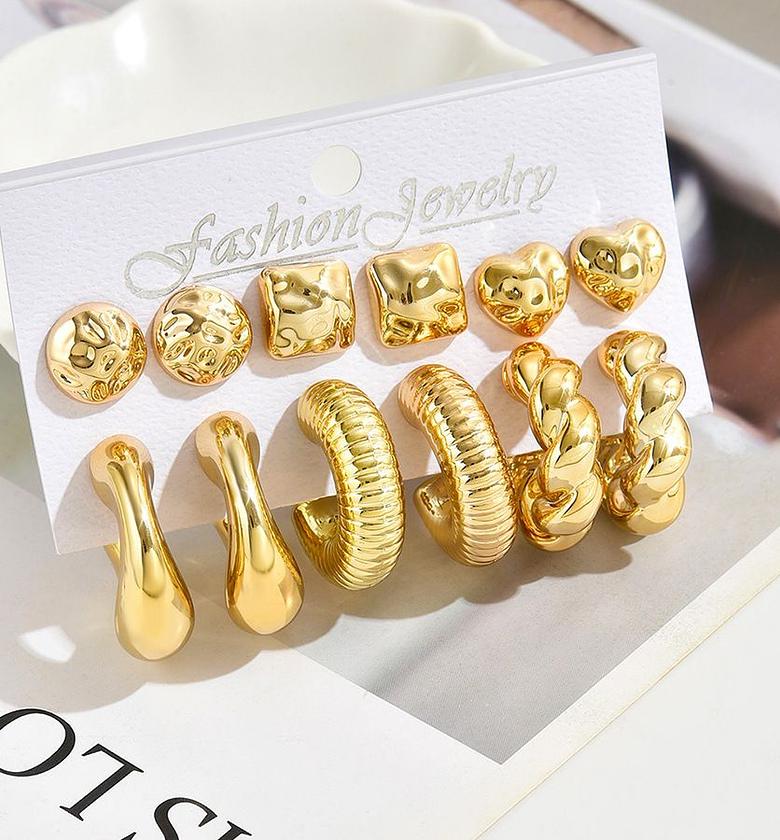 The Multi-Texture Gold-Tone Hoop & Stud Earring Collection image