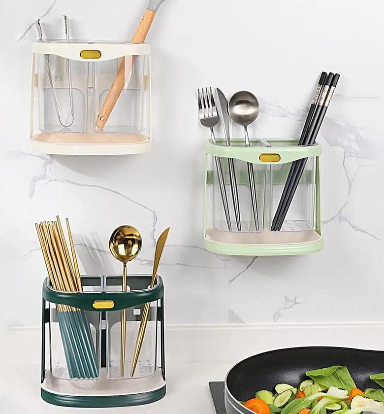 Wall-Mounted Cutlery Utensil Holder Organizer Rack image