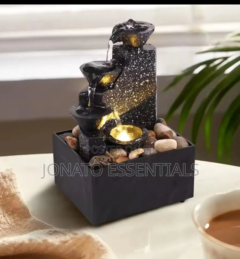 Indoor Tabletop Water Fountain With Led Lights. Home Office Decor. image