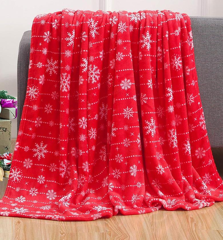 Festive Reindeer Flannel Plush Winter Throw Blanket image