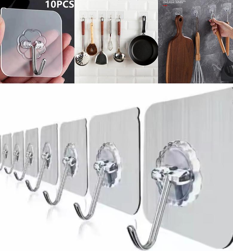 10 Piece Multipurpose Hooks, Wall Mounted Adhesive Hooks image