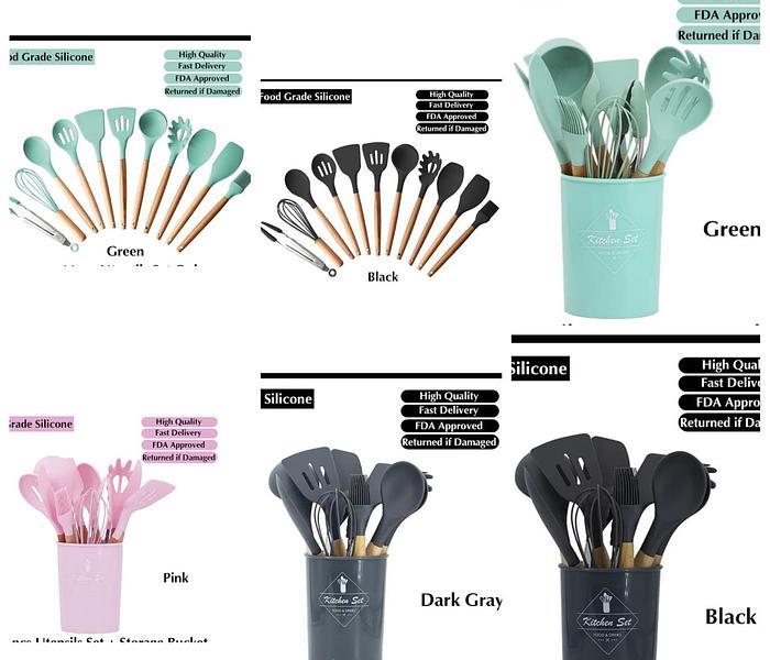 12Pcs Silicone Non Stick Pot Kitchenware Set with Storage Bucket image