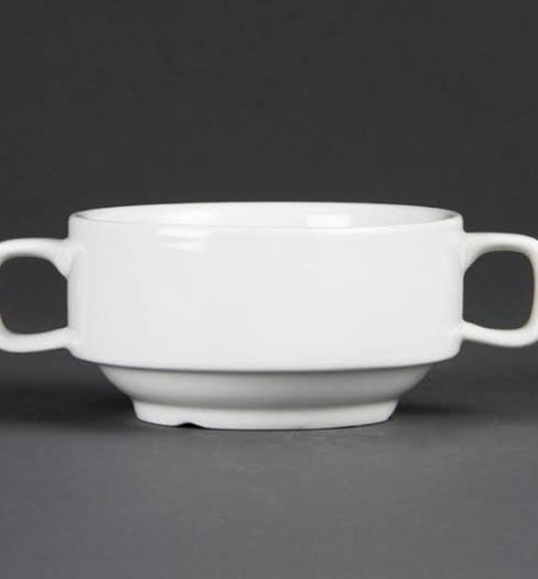 Ceramic white soup bowls with 2handles image