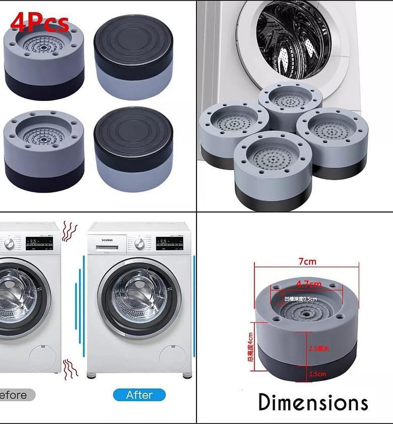 Anti vibration pads, 4pcs washing machine base foot pads, non slip heighten shock and noise cancelling mat for washer and dryer machine support protects pedestals image