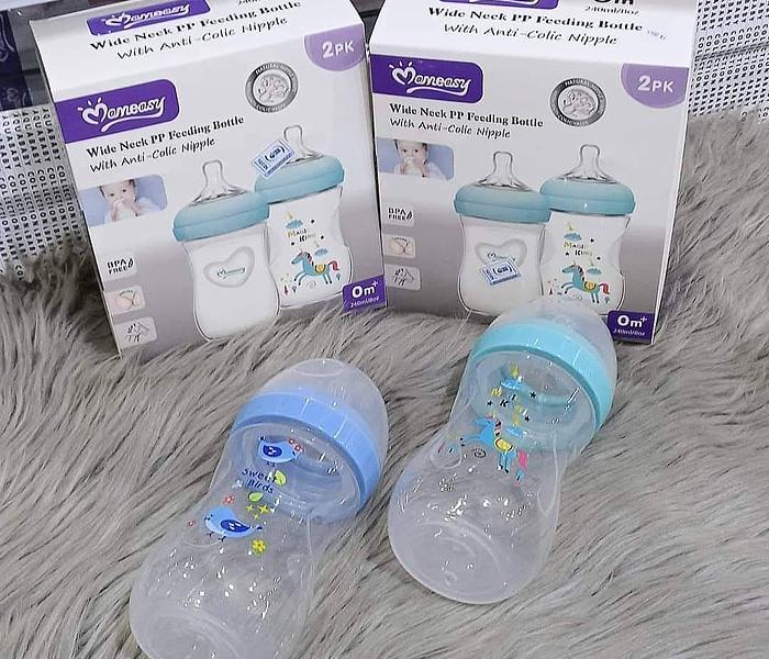 Mom Easy Wide Neck Feeding Bottle With Soft Nipple 240ML (Twin-pack) image