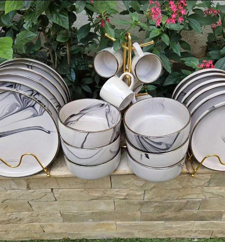 24pcs Marble textured Ceramic Dinneer set. image