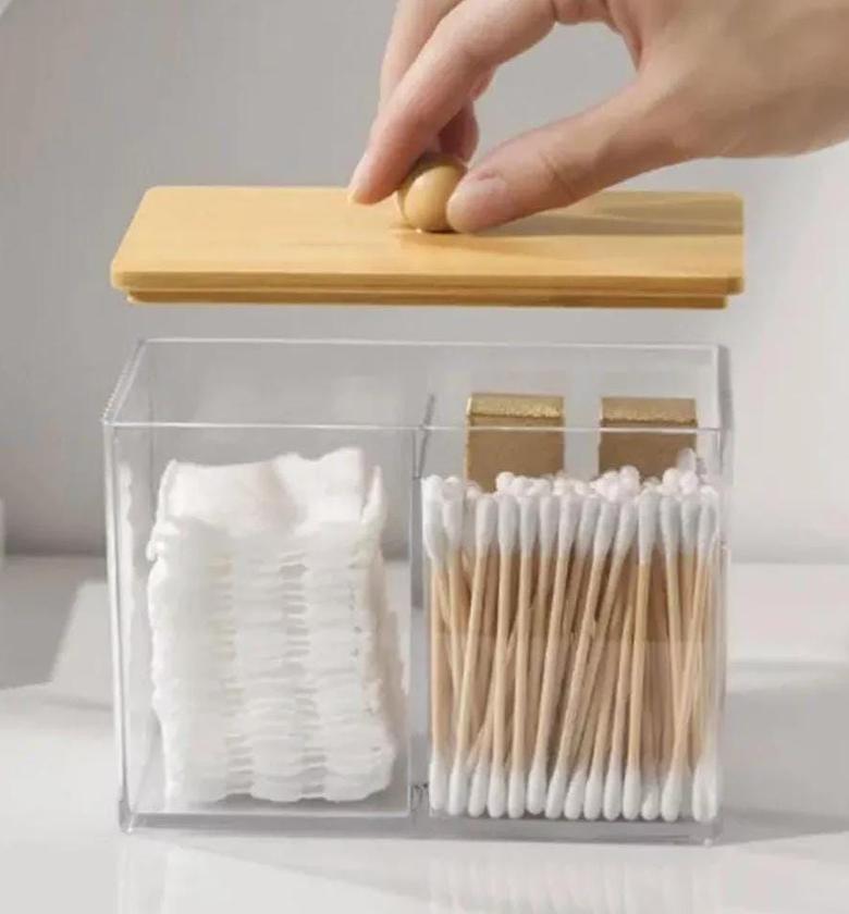 Acrylic Earbuds organizer With Bamboo cover . image