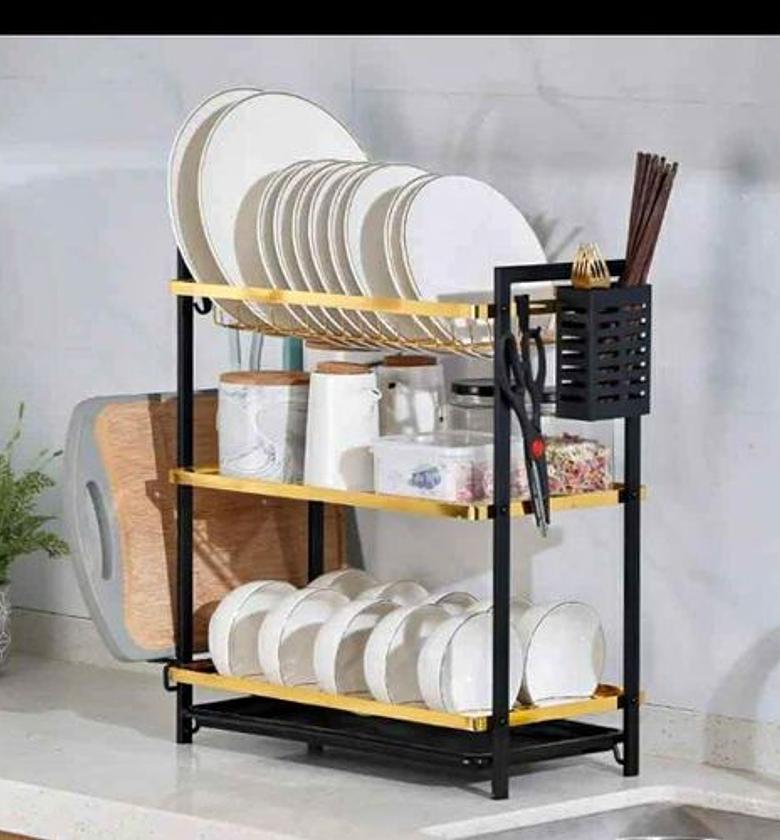 Dish rack 3 layer advanced new model with gold and black image