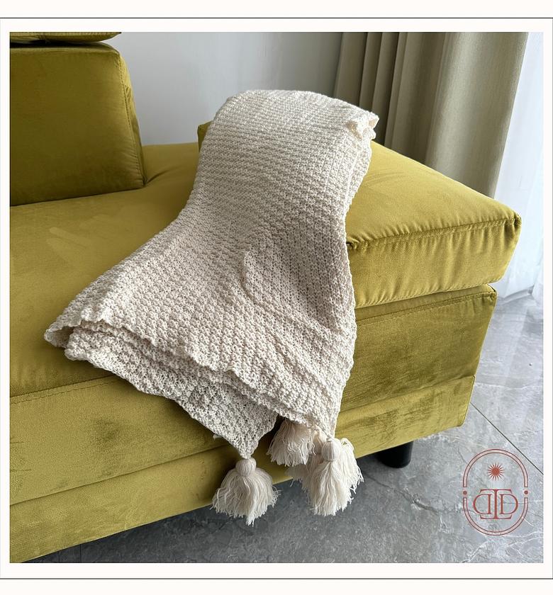 Throw blanket with with pom pom tassels image