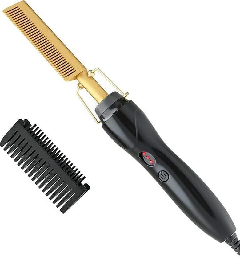 Gold electric heat comb hair straightener image