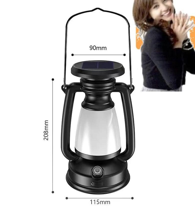 Retro lantern super bright rechargeable LED solar camp light with a Hand Crank image
