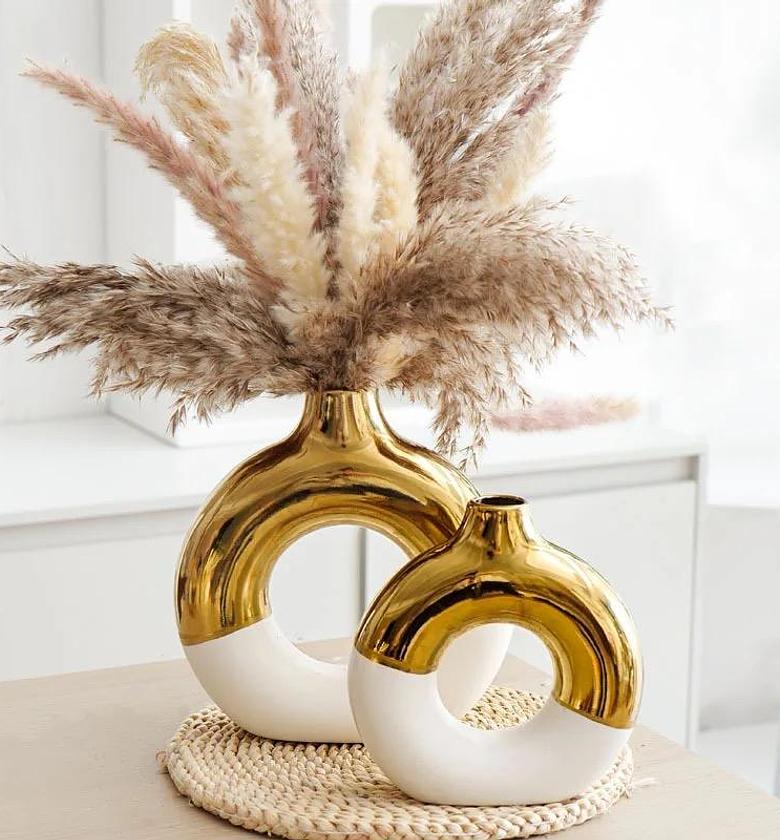 White Gold Ceramic Vase  image