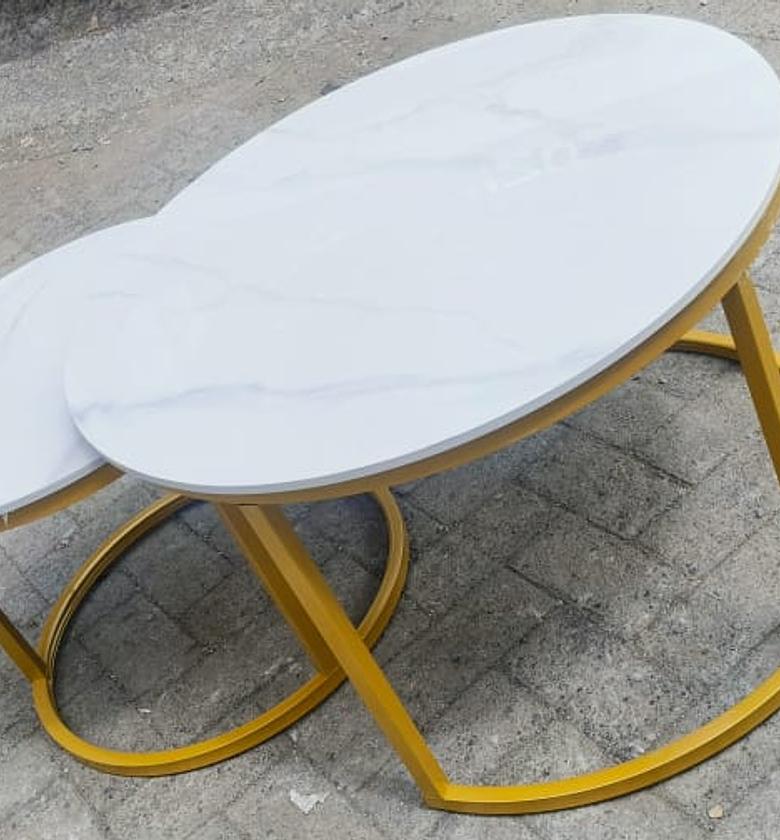 Coffee Table. 2 in 1 Pure Marble Table With Golden stand  image