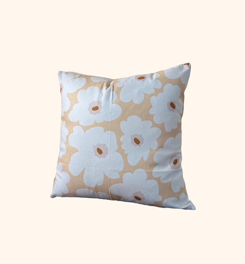 Floral print in cream soft velvet cushion cover. image