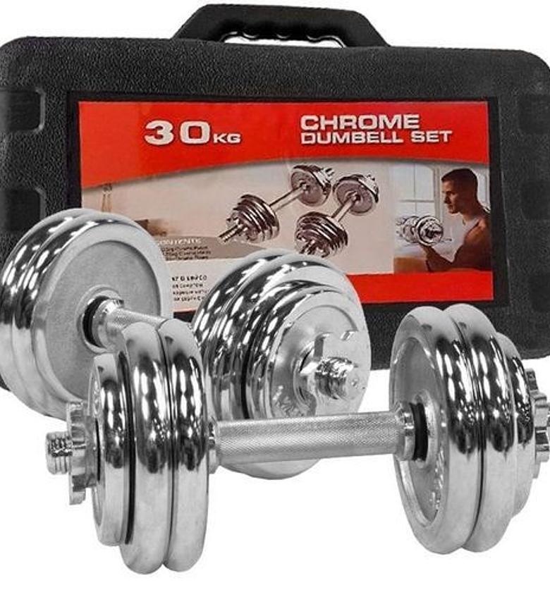30KG CHROME DUMBELLS SET FITNESS EQUIPMENT PLUS FREE CASE image