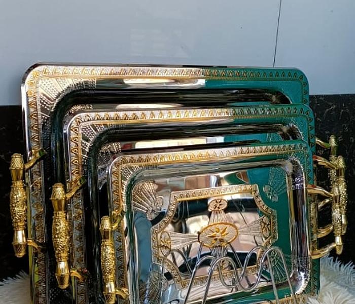 Serving Tray With Golden Handles - Set Of 3 image