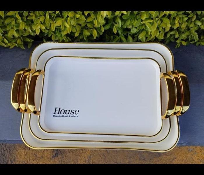 Serving Tray With Golden Handles - Set Of 3 image