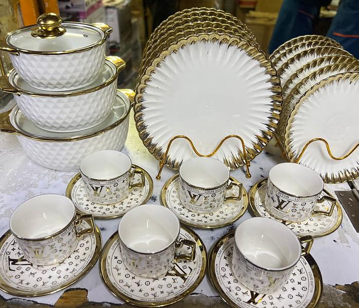 27 pcs gold ring dinner set ceramic image