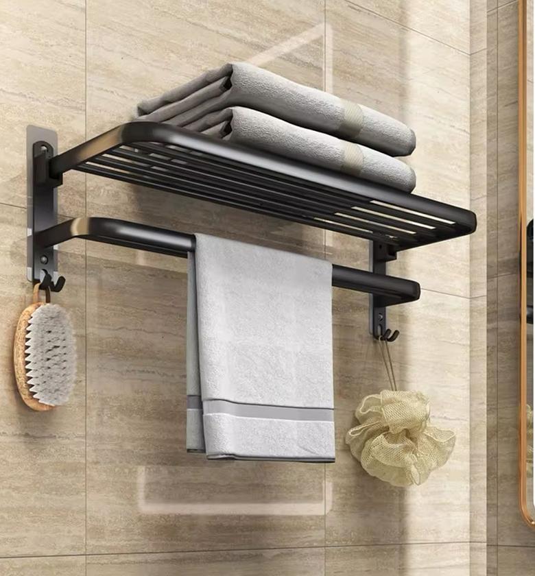 Black Heavy Aluminium Double Layer Towel Rack image