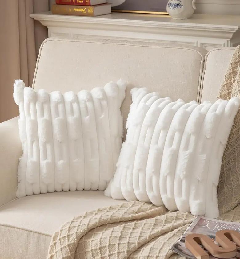 White Plush Soft Cushion Cover for Sofa Comfortable Decorative Pillowcase Living Room Nordic Style 45x45cm  image