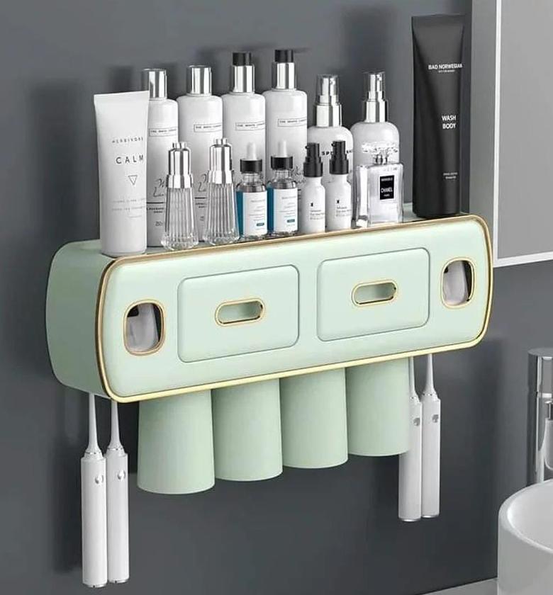 Wall Mounted Self-adhesive Toothpaste with Toothbrush Holder/Bathroom organizer image