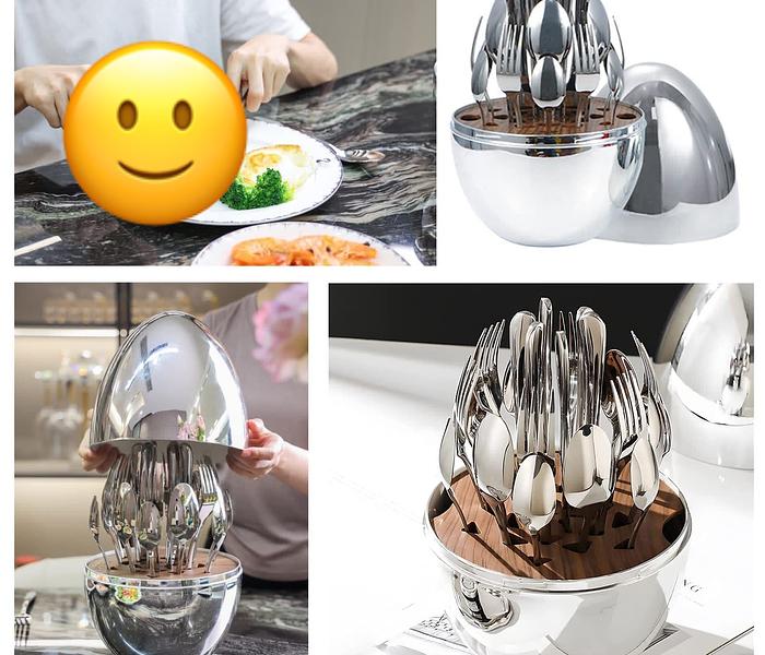 36pc Executive Egg-Shaped Cutlery Set-silver image
