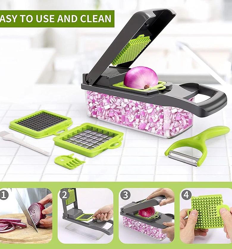 16 PCS Stainless Steel Fruit Vegetable Cutter Slicer Chopper Tool Set with Container for Kitchen Gadget - Multifunctional Vegetable Chopper Cutter image