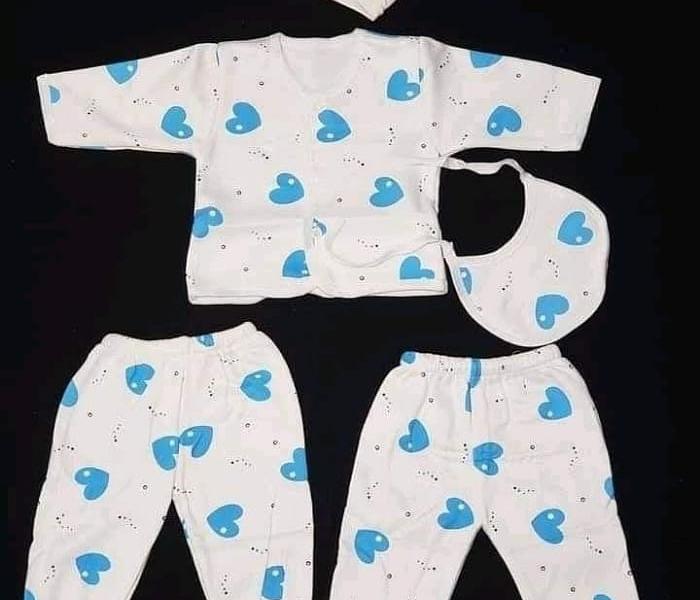 5 Pcs Newborn Unisex Receiving Set-White printed blue image