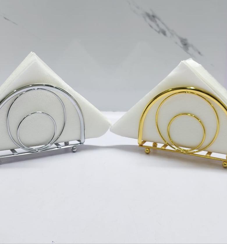 *hemisphere shape metallic serviet holder available in two colours gold and silver , size 13x4x9cm image