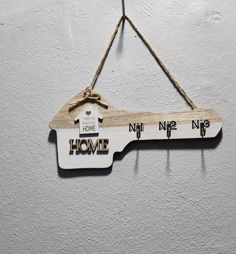 Home sweet home 3 hook key holder wooden image
