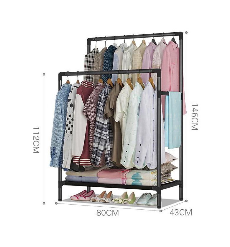 CLOTHING RACK. Double Pole Clothing Rack With Lower Storage Shelf for Boxes /Shoes image