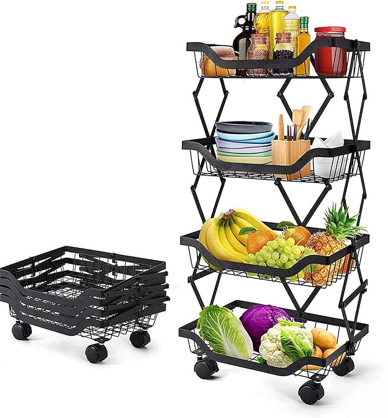 4 tier  fruit basket for kitchen collapsible  with wheels image